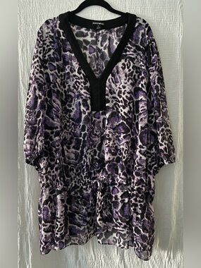 Fashion Bug Purple and Black Animal Print V-Neck Tunic